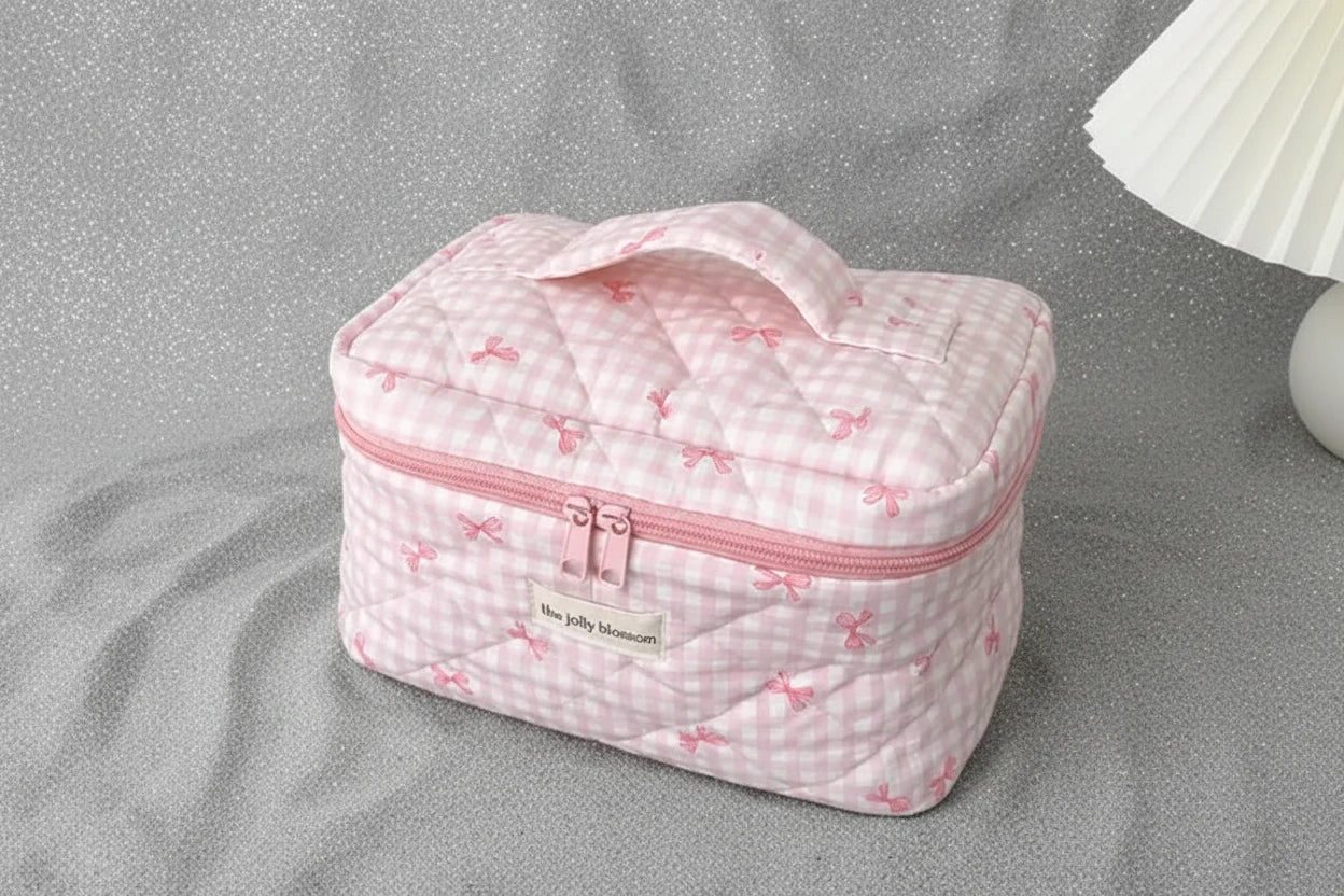 Checkers and Bows Cosmetic Bag