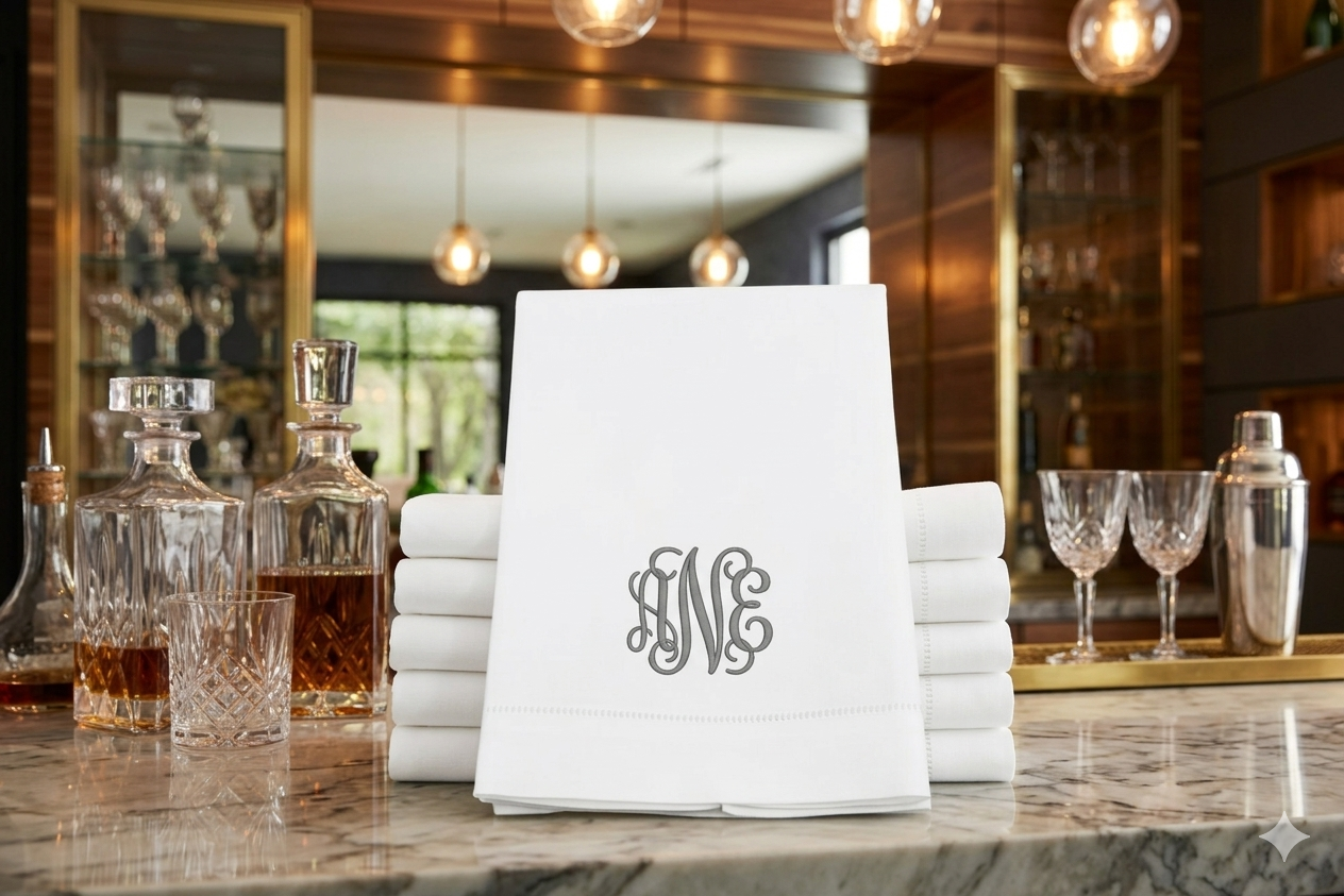 Linen Hemstitched Embroidered Guest Towel