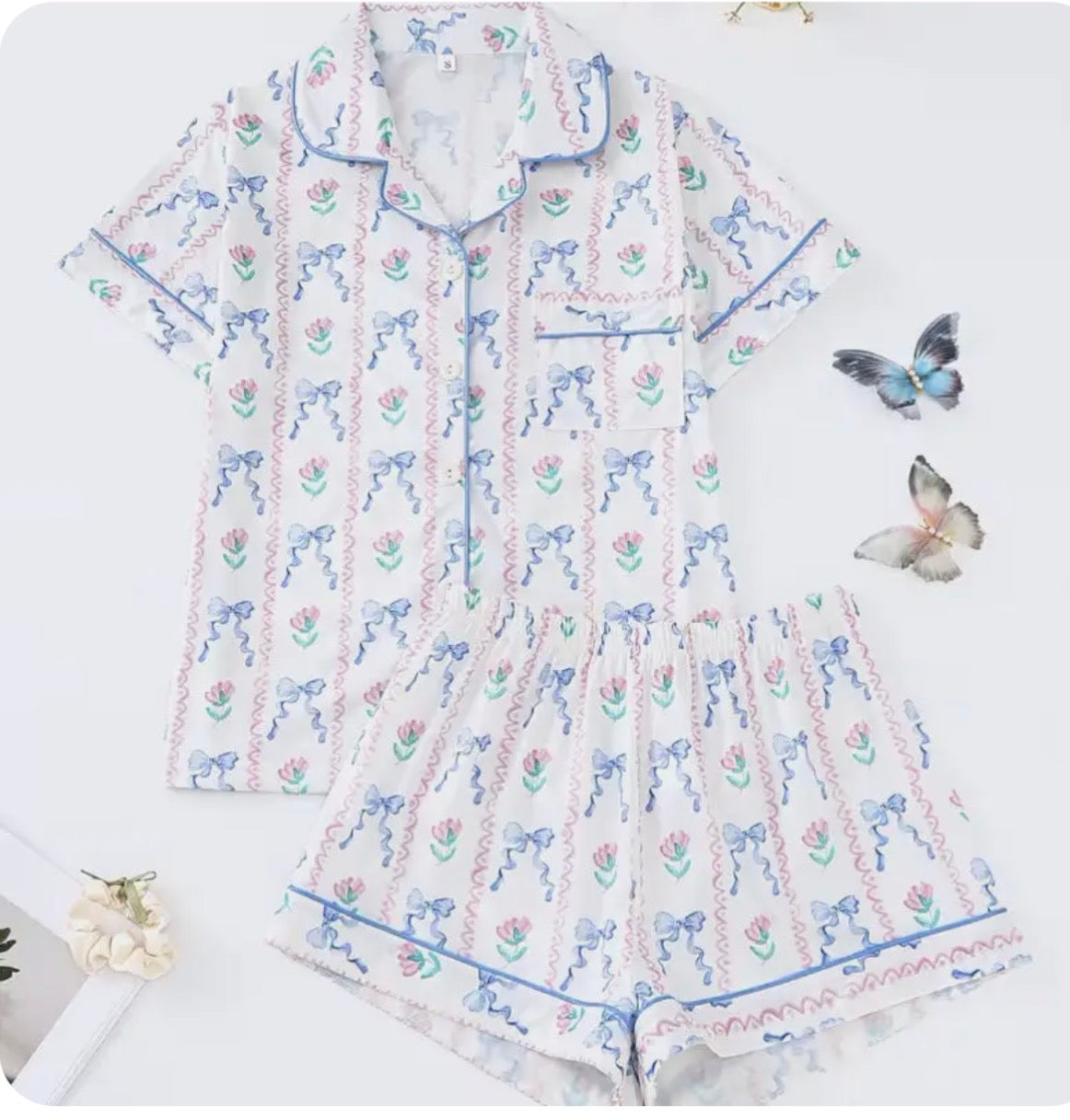 Feminine Bow & Floral Loungwear