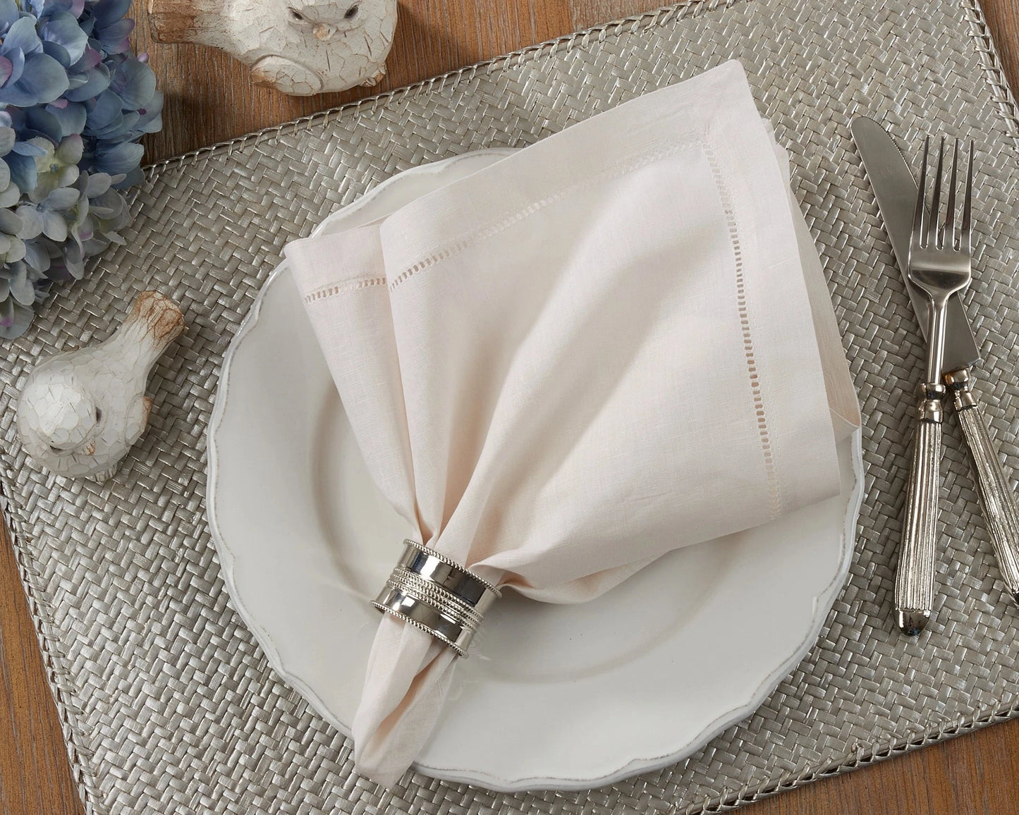 Linen Hemstitched Embroidered Napkins