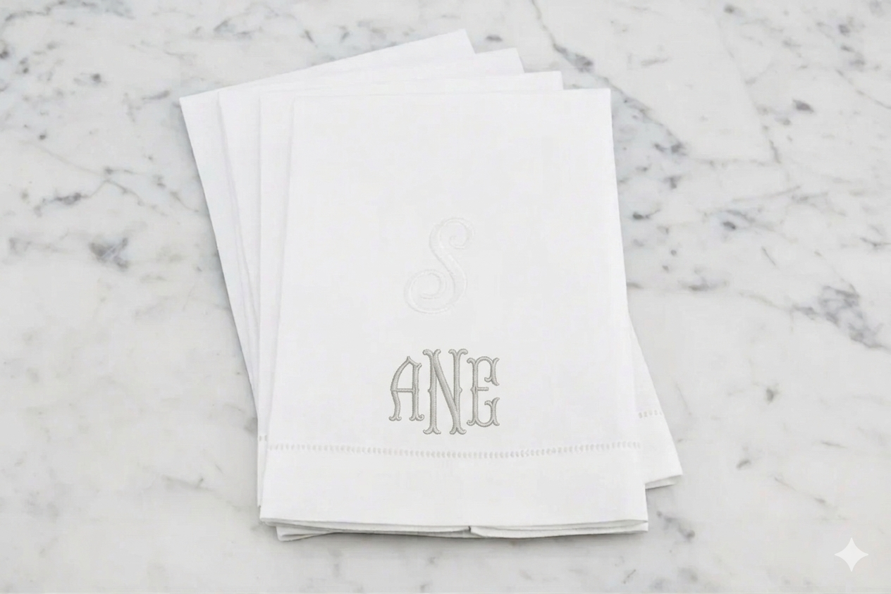 Linen Hemstitched Embroidered Guest Towel