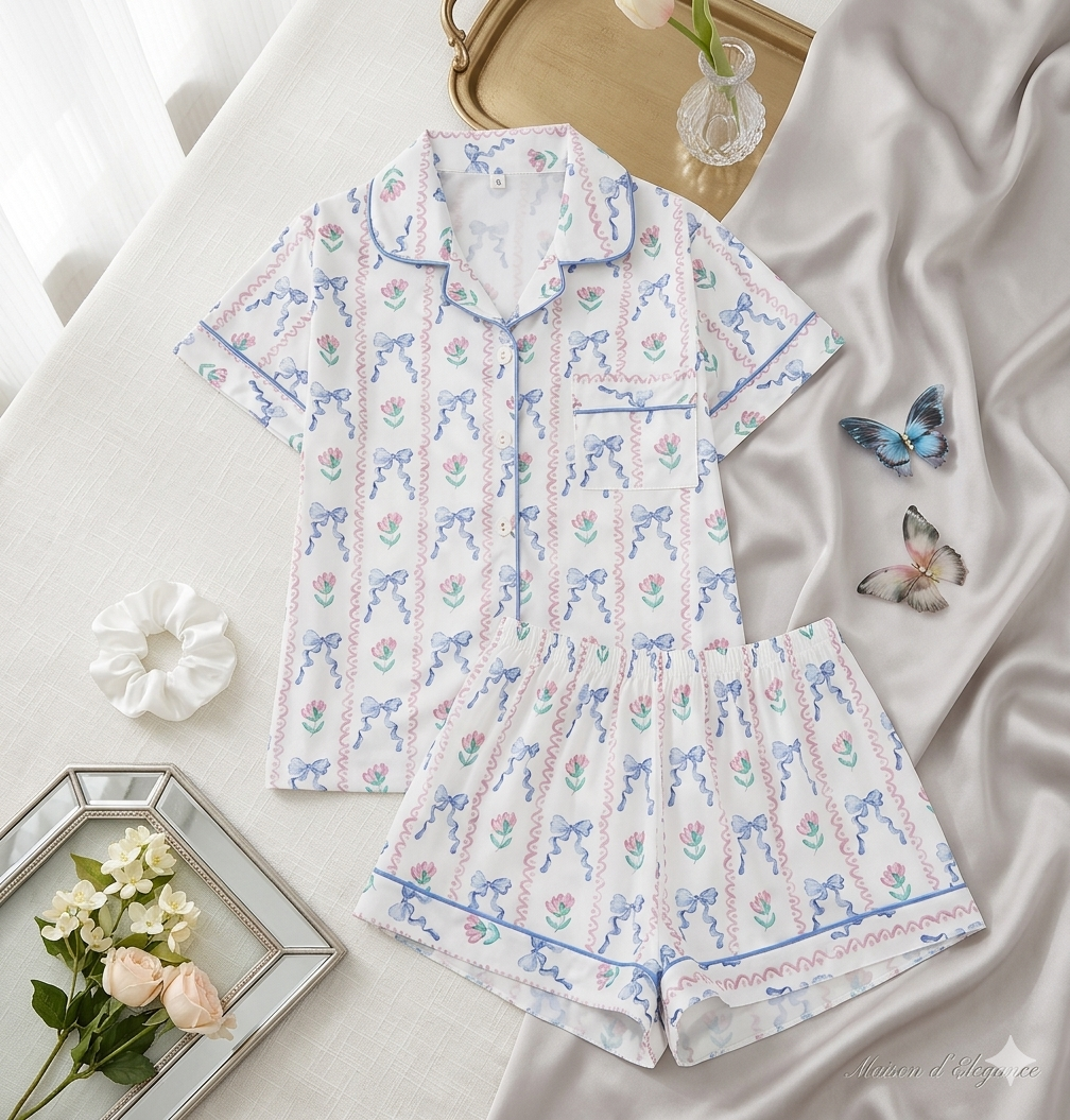 Feminine Bow & Floral Loungwear