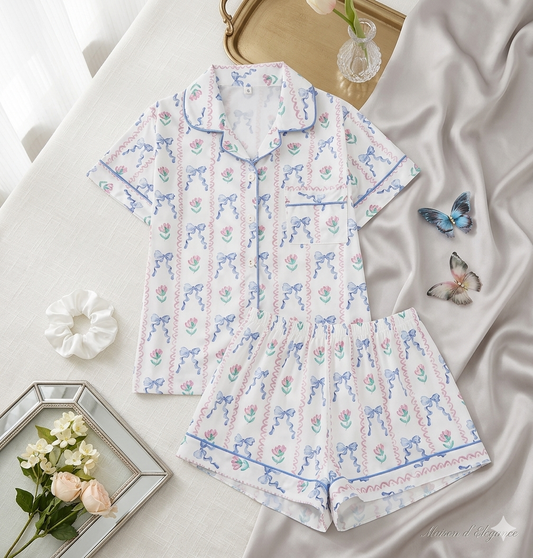 Feminine Bow & Floral Loungwear