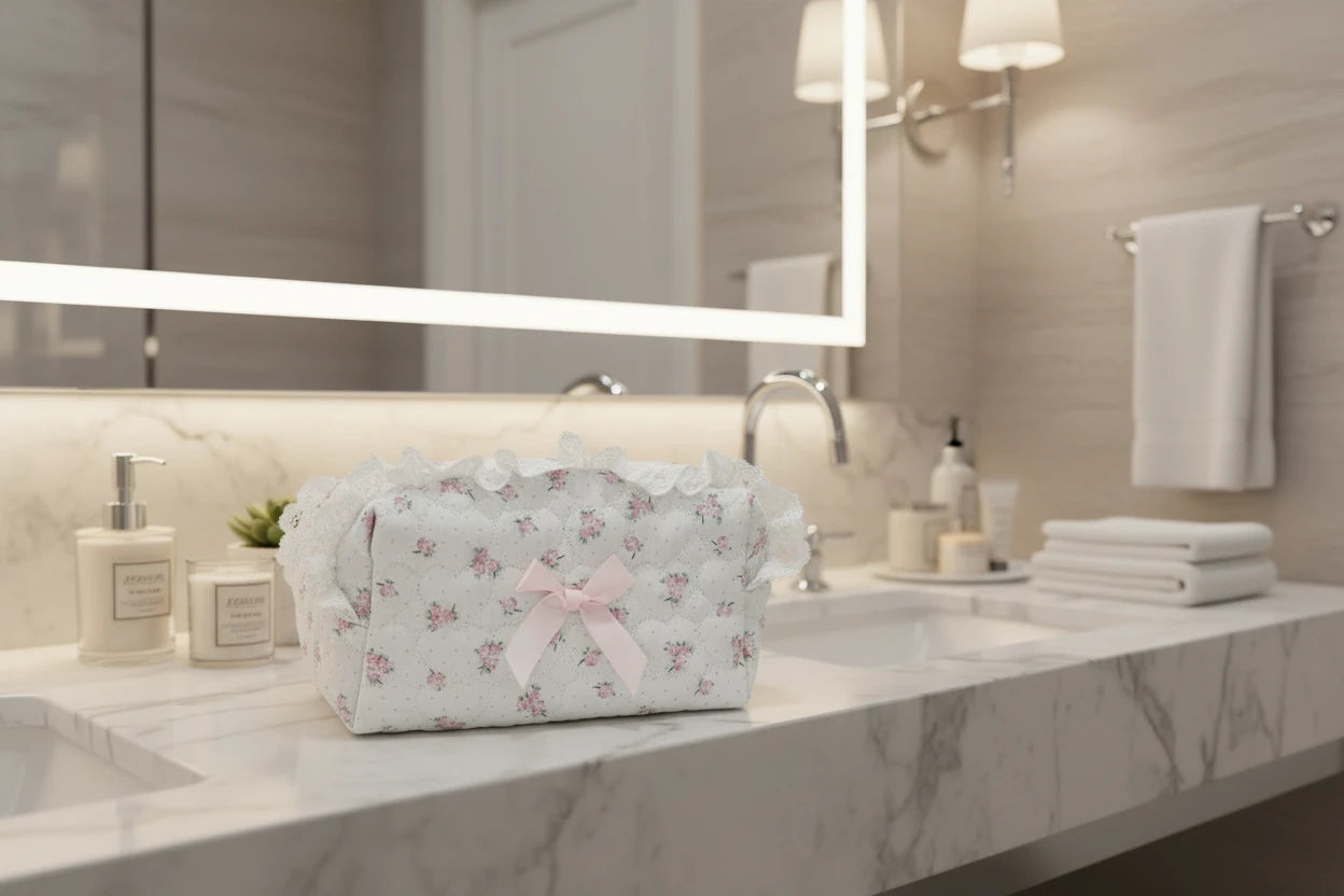 Dainty Floral & Lace Makeup Bag