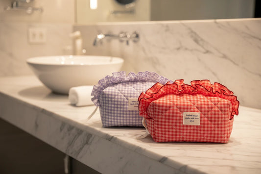 Gingham Ruffle Top Makeup Bag