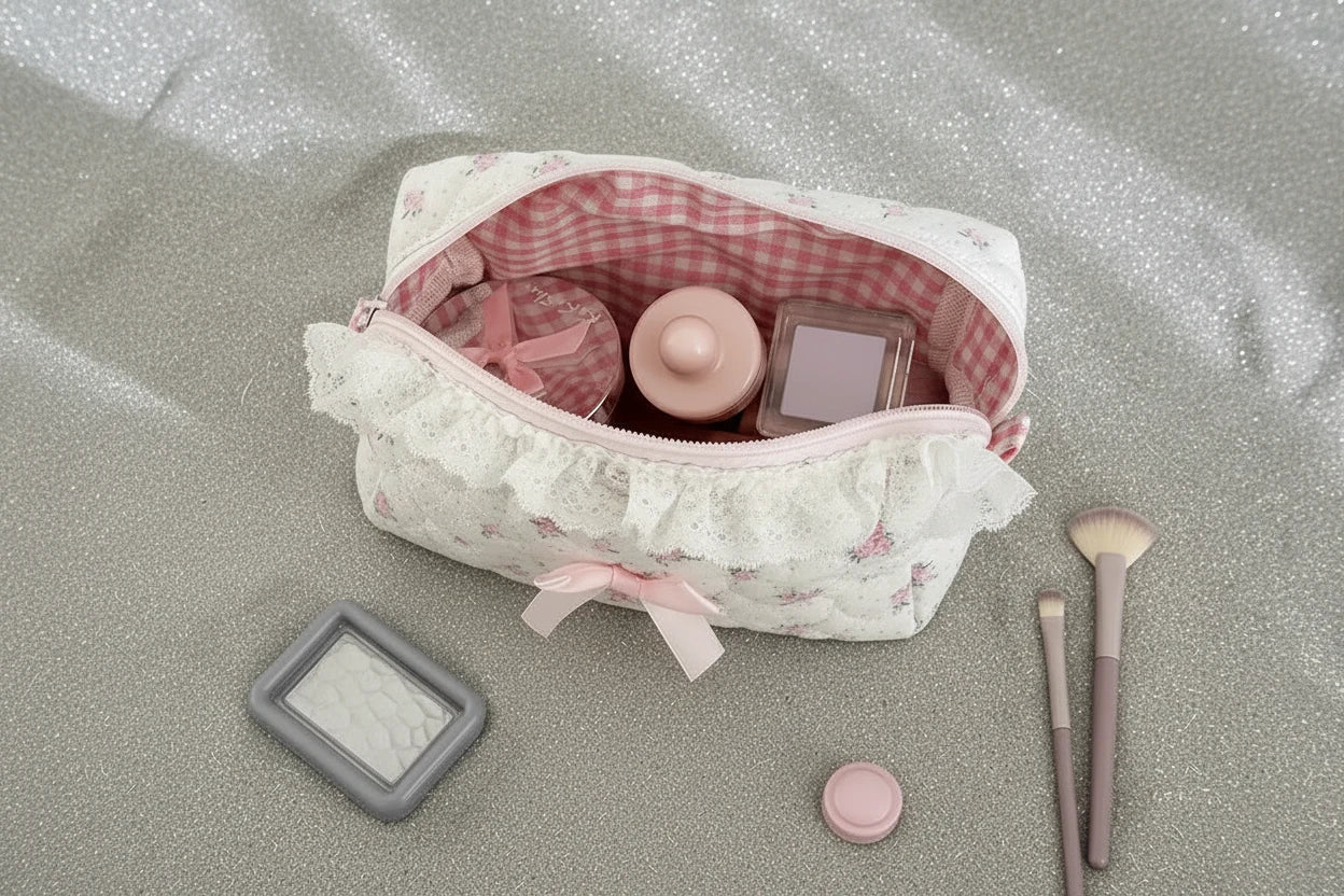 Dainty Floral & Lace Makeup Bag