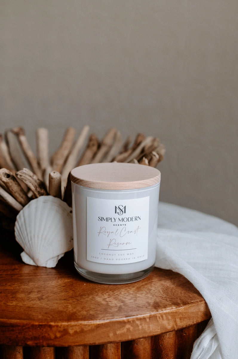 Royal Coast Reserve White Wood-Wick Coconut Soy Wax Candle